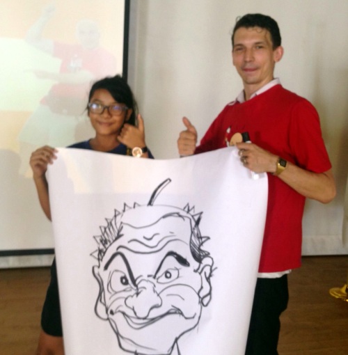 A caricature of Mr Bean from a randomly named fruit by the pupils - Durian!